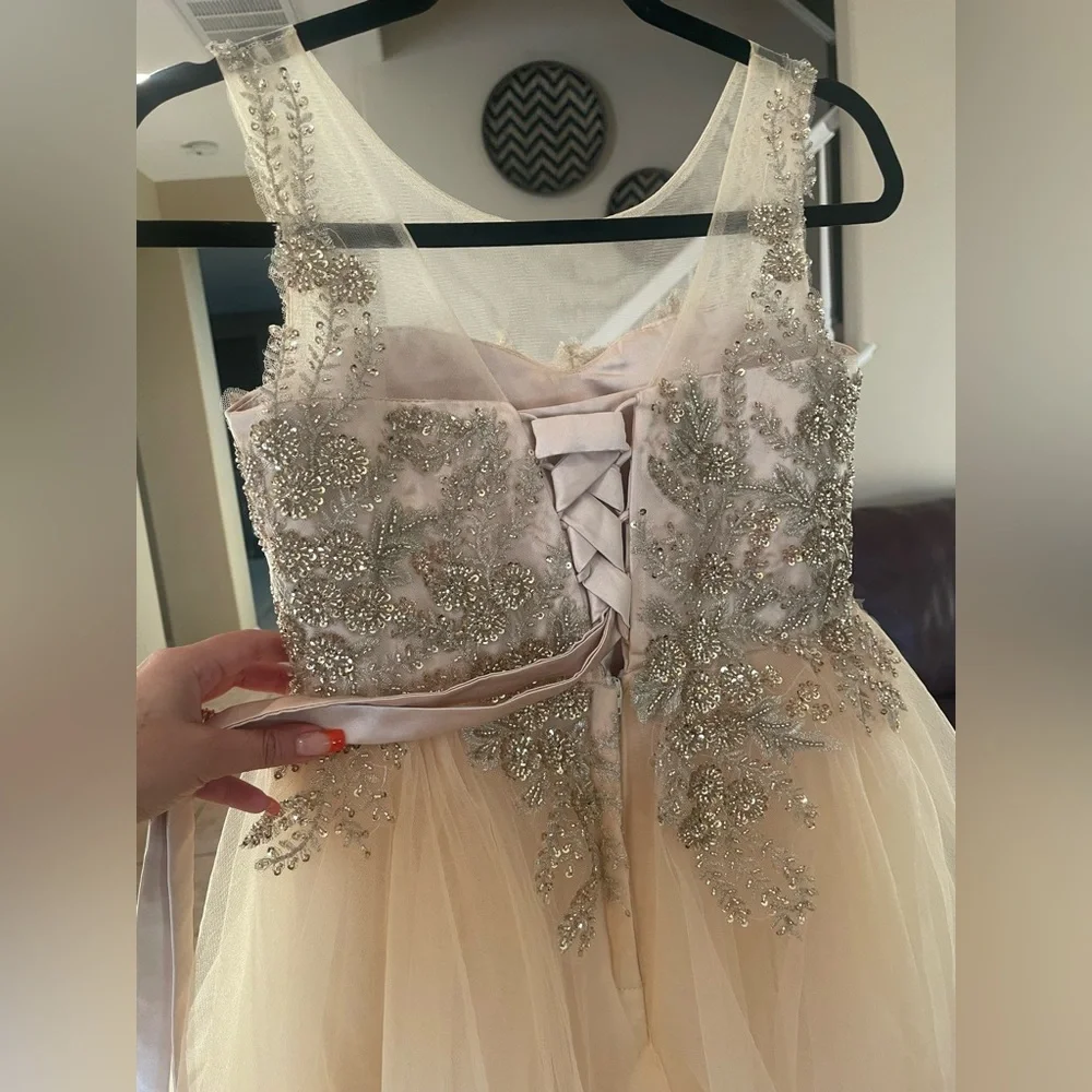 Girls' Special Occasion Tulle Tiered Dress with lace appliqué.